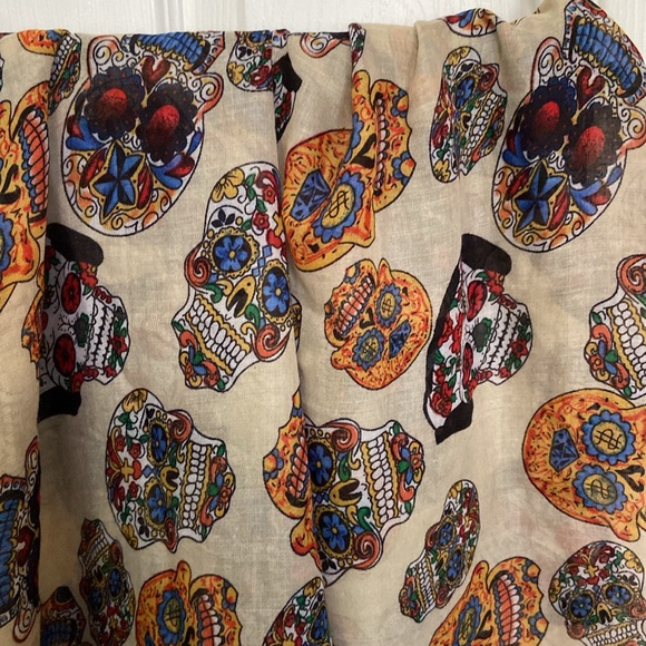Sugar Skulls Day of the Dead Halloween Colorful Infinity Scarf BOHO Chic - Picture 6 of 11